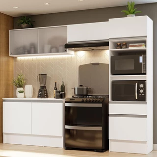 Armário de Cozinha Completa 260cm Branco Topazio Madesa 01 em Oferta na Shopee