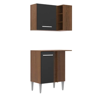 Kit Armário de Cozinha de Canto Reto 2 Portas com Armário Aéreo, Adega e Balcão Emilly Madesa em Oferta na Shopee