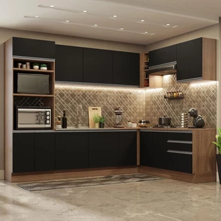 Cozinha Completa de Canto Madesa Glamy 479001 com Armário e Balcão (Sem Tampo e Pia) - Rustic/Preto em Oferta na Shopee