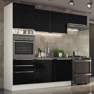 Cozinha Completa Madesa Lux com Armário e Balcão 6 Portas 3 Gavetas - Branco/Preto