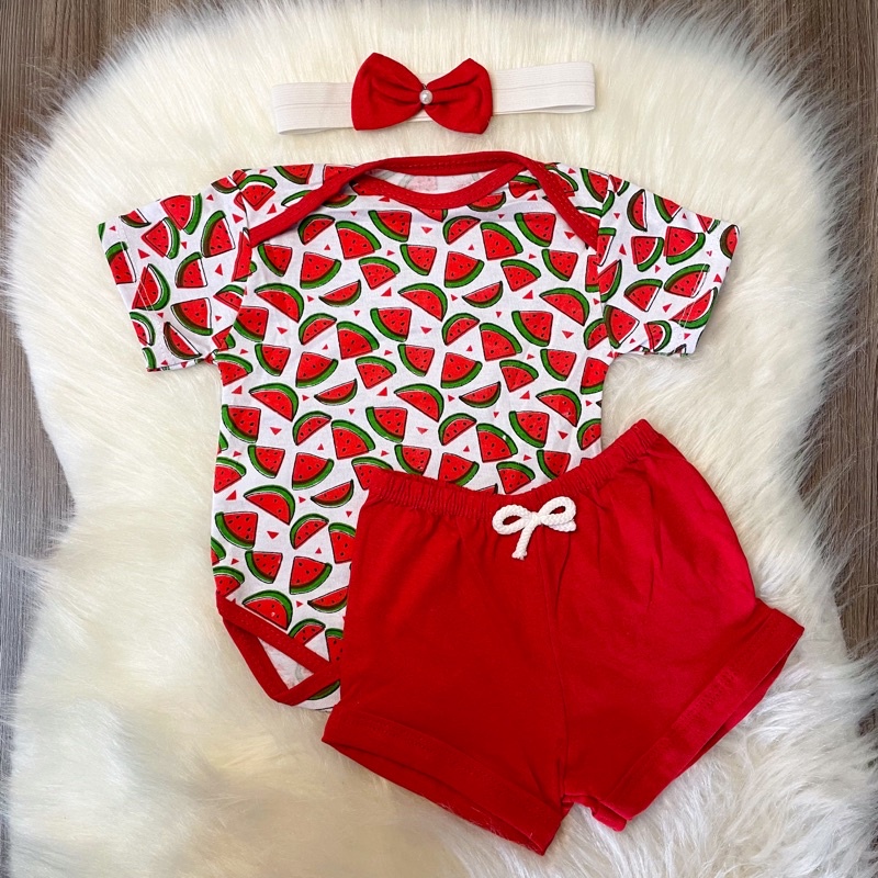 Conjunto de bebê Short e faixa de cabelo laço