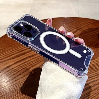 Capa Transparente De Carregamento Sem Fio De Luxo Para iPhone 14 Plus 13 12 11 Pro Max 14Pro 13Pro 12Pro Amortecedor