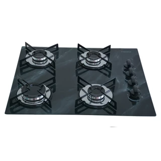 Fogão Cooktop Premium Gás 4 Bocas Ultra Chama 127v/220v Marmorizado Preto
