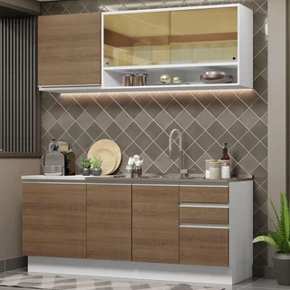 Armário de Cozinha Compacta 180cm Branco Rustic Glamy Madesa 06 em Oferta na Shopee