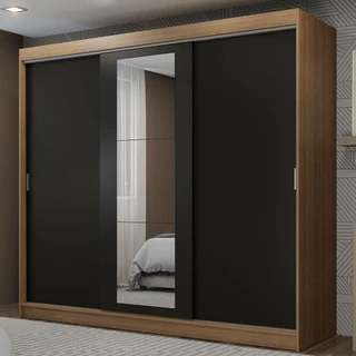 Guarda-Roupa Casal Madesa Kansas 3 Portas de Correr com Espelho 3 Gavetas em Oferta na Shopee