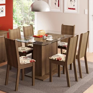 Conjunto Sala de Jantar Madesa Gales Mesa Tampo de Vidro com 6 Cadeiras - Rustic/Floral Hibiscos em Oferta na Shopee