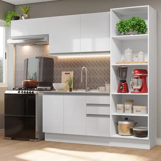 Armário de Cozinha Completa 260cm 100% MDF Frentes Branco Brilho Acordes Madesa 04 em Oferta na Shopee