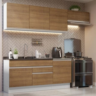 Armário de Cozinha Completa 260cm Branco/Rustic Glamy Madesa 03 em Oferta na Shopee