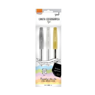 Caneta Esferográfica BRW Gel Glitter Soul 1.0mm c/ 3 Cores