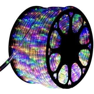 Mangueira LED 100 Metros Redonda Efeito Natal RGB Colorida 127V IP66 Externa + 2 Rabichos com Efeito