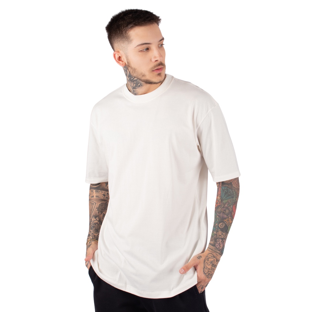 T-shirt Cropped Oversized de Algodão Orgânico Off White