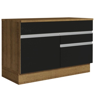 Balcão Gabinete de Pia 120 x 60 cm 1 Porta 2 Gavetas Rustic/Preto (Com Tampo) Glamy Madesa