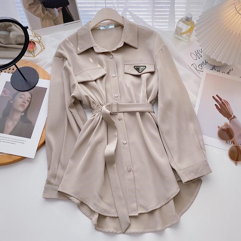 Camisa De Manga Comprida Com Comprimento Médio Laço