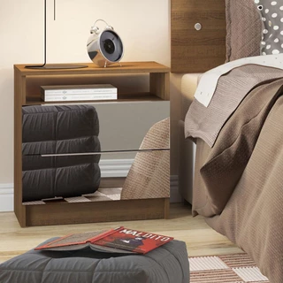 Mesa de Cabeceira Madesa 3227 2 Gavetas com Espelho - Rustic em Oferta na Shopee