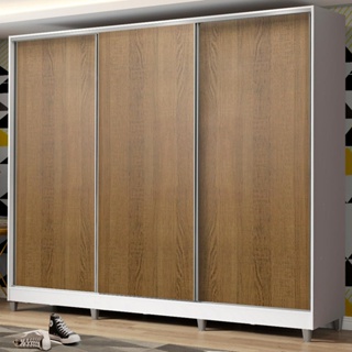 Guarda Roupa Juvenil 100% MDF Madesa Kevin 3 Portas de Correr com Pés - Branco/Rustic