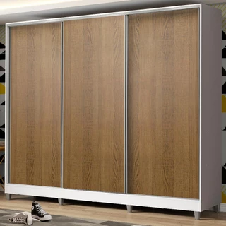 Guarda Roupa Juvenil 100% MDF Madesa Kevin 3 Portas de Correr com Pés - Branco/Rustic em Oferta na Shopee