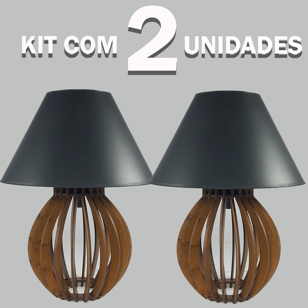 2 Abajur Clássico Mdf Para Sala Quarto Cabeceira de Madeira