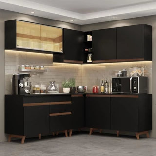 Cozinha Completa de Canto Madesa Reims 382001 com Armário e Balcão - Preto em Oferta na Shopee