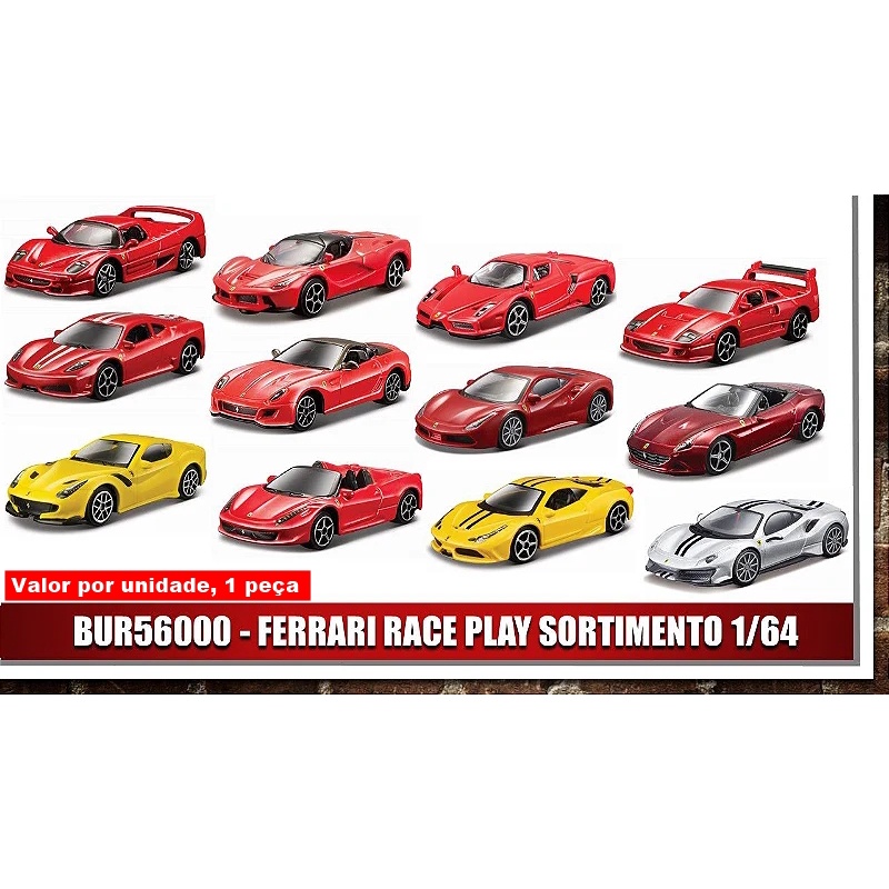 Miniatura Carros Ferrari Race Play Drive 1:64 Bburago (Valor por unidade, 1 peça)