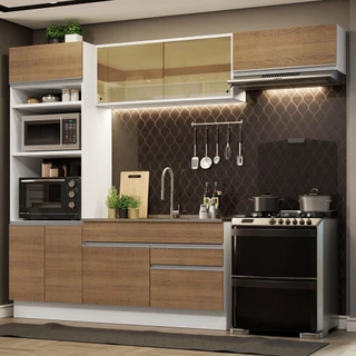 Cozinha Completa Madesa Glamy 270011 com Armário e Balcão (Sem Tampo e Pia) - Branco/Rustic em Oferta na Shopee