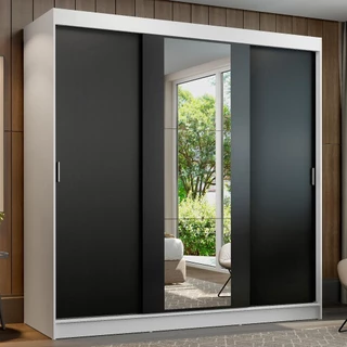 Guarda-Roupa Casal Madesa Reno 3 Portas de Correr com Espelho - Branco/Preto em Oferta na Shopee