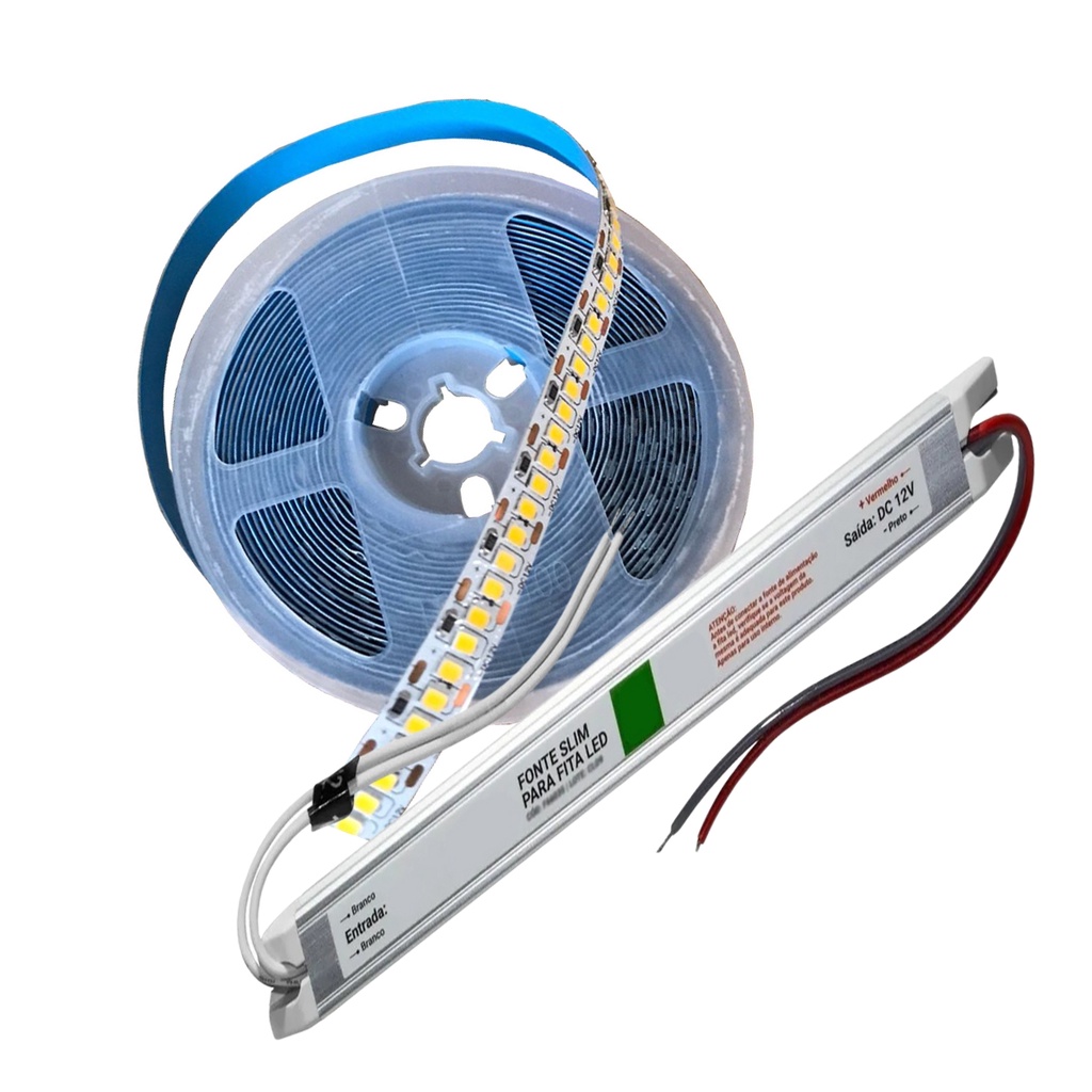 Fita de Led 240led/m 2700 lumens 5 Metros nas Cores 3000k 4000k 6000k Mais Fonte 6A Slim