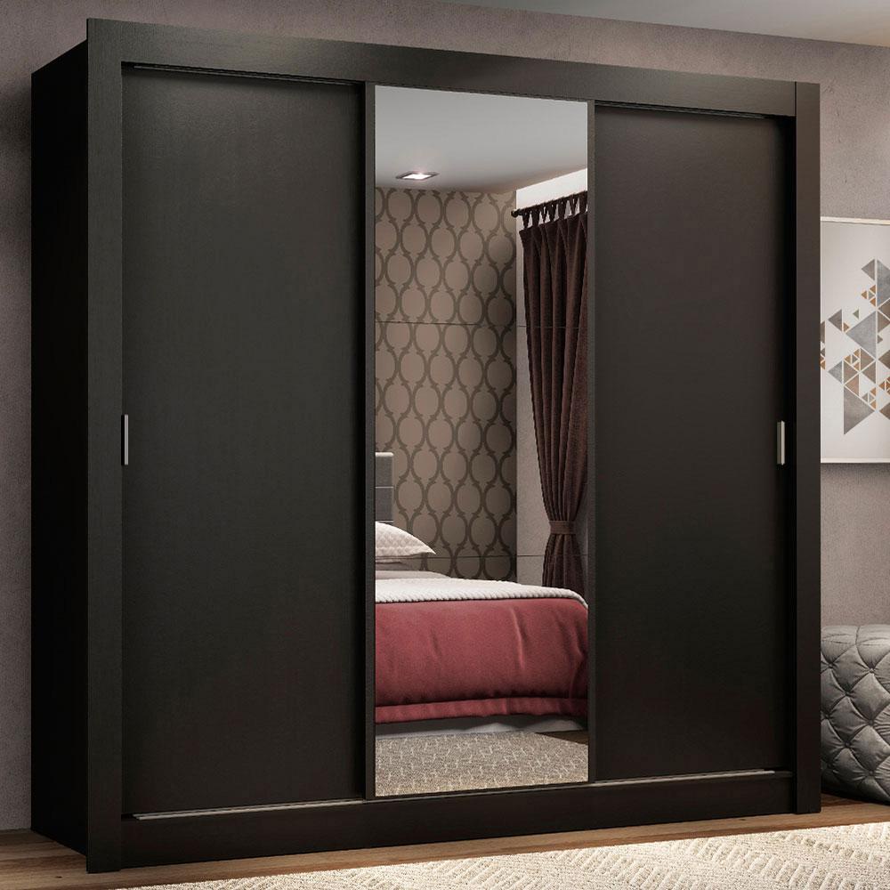 Guarda Roupa Casal Madesa Mônaco 3 Portas de Correr com Espelho