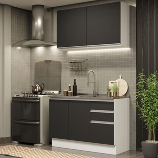 Armário de Cozinha Compacta 120cm Branco/Preto Glamy Madesa 03