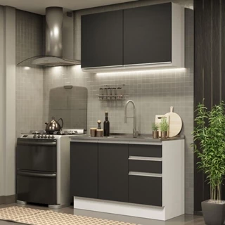 Armário de Cozinha Compacta 120cm Branco/Preto Glamy Madesa 03 em Oferta na Shopee