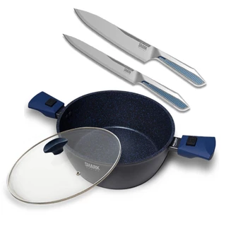 Panela Ichef Family com Tampa 24cm Azul e Conjunto de Facas Ichef