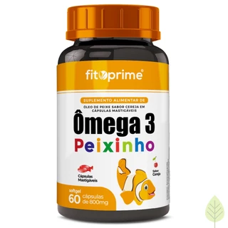 Ômega 3 DHA EPA Peixinho Mastigável Sabor Cereja 60 Cápsulas Fitoprime