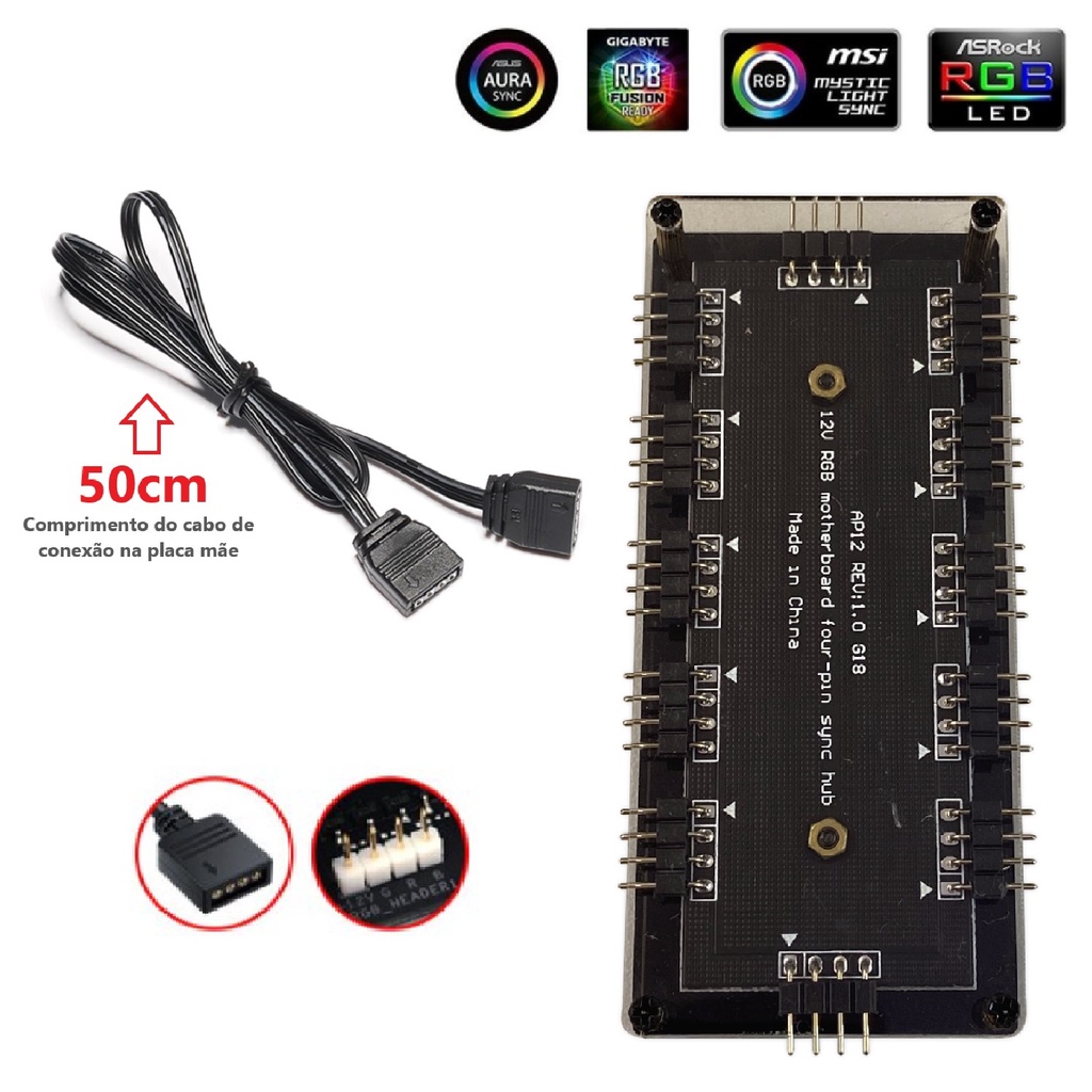 Hub Multi RGB 12V 4 Pinos 11 Portas Com Proteção Sync RGB