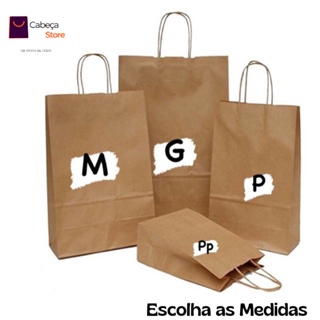 Sacola Papel Kraft Delivery 50 Unidades PP, P, M, G ( Reforçada )