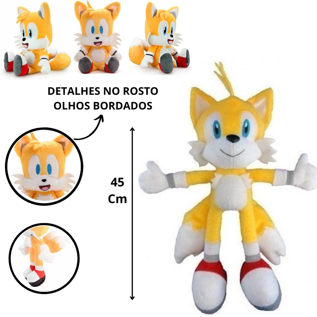 Boneco Pelucia Sonic Tails 45cm Antialergico Ouriço Raposa
