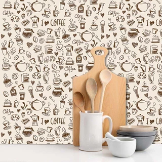 KIT 4 Papel de Parede Adesivo Autocolante Casual Xicara Café Marrom Bege Cozinha Banheiro Sala 3M