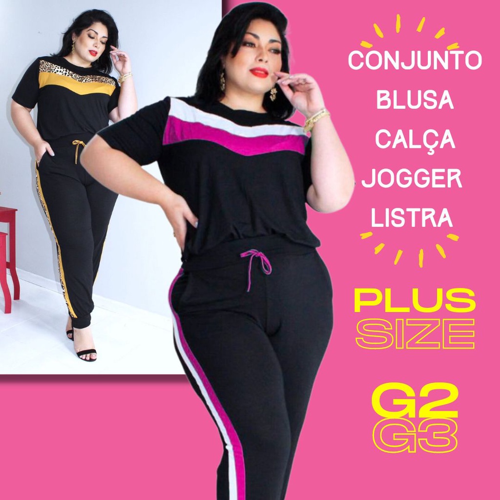 Conjunto Plus Size Feminino Blusa Calça Grande GG Jogger