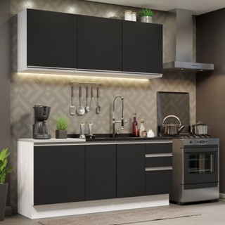 Armário de Cozinha Compacta 180cm Branco Preto Glamy Madesa 05