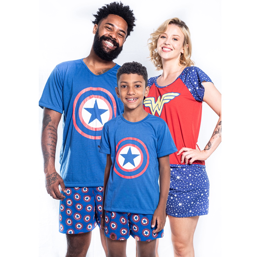 Kit Pijamas Verão Super Herói Família adulto infantil