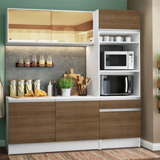 Cozinha Compacta Madesa Diamante Pop com Armário, Balcão e Tampo Branco/Rustic em Oferta na Shopee