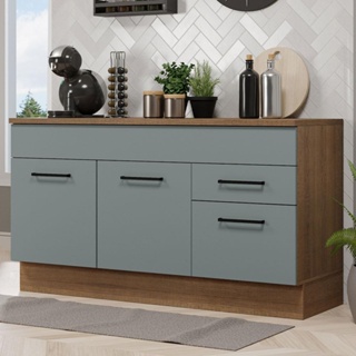 Balcão Gabinete de Pia Madesa Agata 150 cm 2 Gavetas 2 Portas (Com Tampo) - Rustic/Cinza