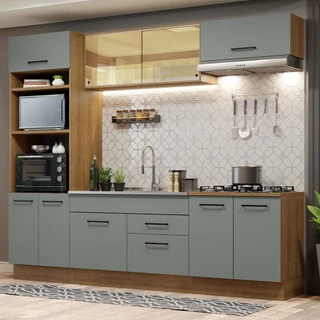 Cozinha Completa Madesa Agata 270003 com Armário e Balcão (Sem Tampo e Pia) - Rustic/Cinza em Oferta na Shopee