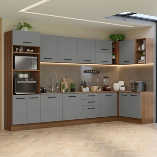 Armário de Cozinha Completa de Canto 499cm Rustic/Cinza Agata Madesa 01 em Oferta na Shopee