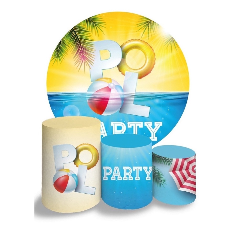 KIT PAINEL PISCINA - POOL PARTY REDONDO + 3 CAPAS CILINDROS EM TECIDO  SUBLIMADO - Yool