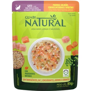 Ração Úmida Guabi Natural Sachê Frango, Salmão, Cereias e Vegetais para Gatos 85g