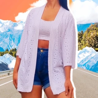 Blusa Kimono Laise Branco Cardigan Casaco Quimono Cardigã Blusinha Feminina Philipa Shop Filipa