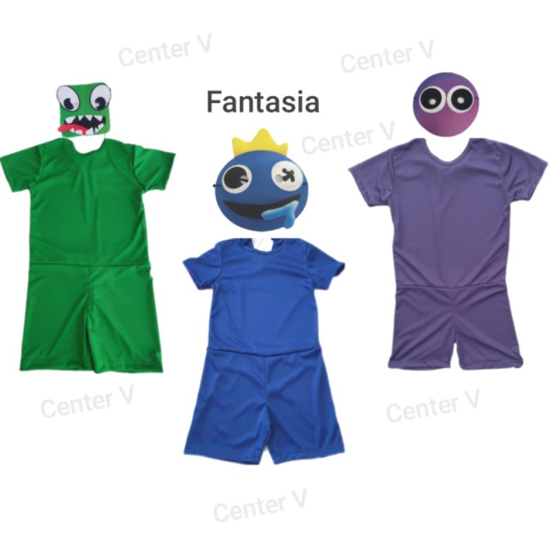 Fantasia Boneco Azul Babão Infantil de Halloween Com Máscara