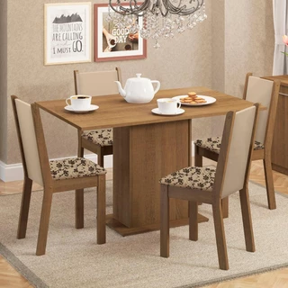 Conjunto Sala de Jantar Madesa Talita Mesa Tampo de Madeira com 4 Cadeiras - Rustic/Crema/Bege Marrom
