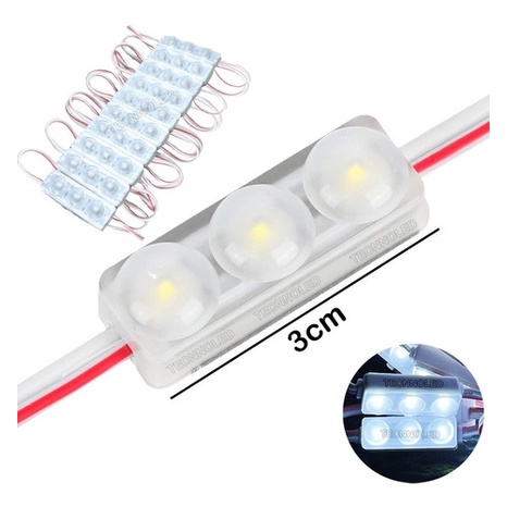 100 Pecas Micro Módulo Led 12v Ip67 2835 3led 3cm Frio 6000k
