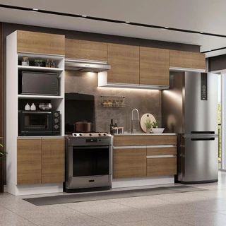 Cozinha Completa Madesa Glamy 350001 com Armário e Balcão (Sem Tampo e Pia) - Branco/Rustic em Oferta na Shopee