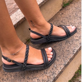 Sandália Papete Birken Feminina Flatform com Tiras Finas e Detalhe em Trança